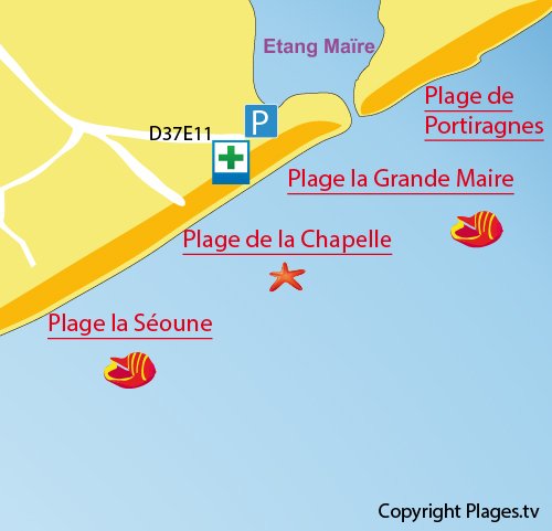 Mappa della Spiaggia la Chapelle a Sérignan