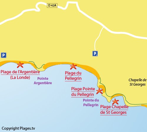 Mappa della Spiaggia della Chapelle Saint-Georges a Bormes les Mimosas