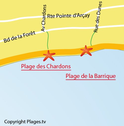 Plan de la plage des Chardons à La Faute sur Mer