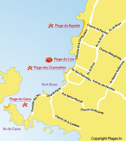 Plan de la plage des Charmettes à Six Fours les Plages