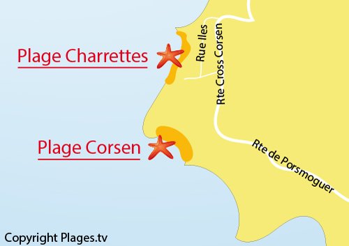 Carte de la plage des Charrettes à Plouarzel