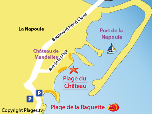 Carte de la plage du château à Mandelieu