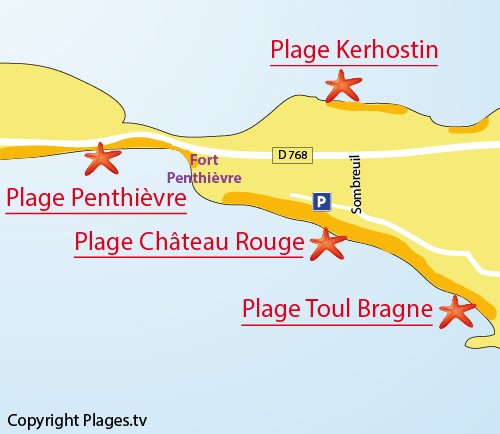 Carte de la plage du chateau rouge de St Pierre de Quiberon