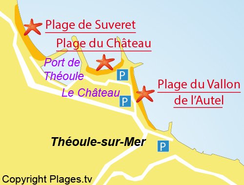 Map of Chateau beach in Théoule sur Mer