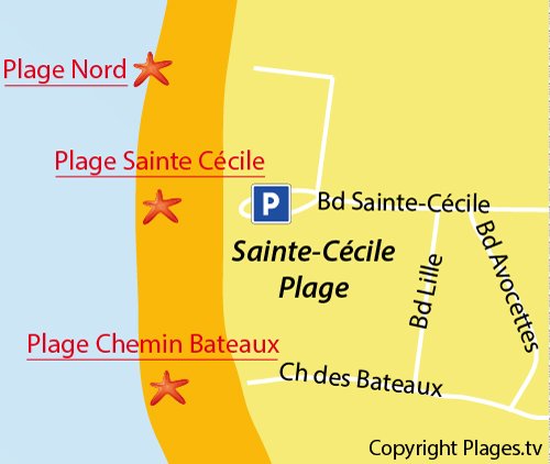 Carte de la plage du chemin des Bateaux à Sainte Cécile