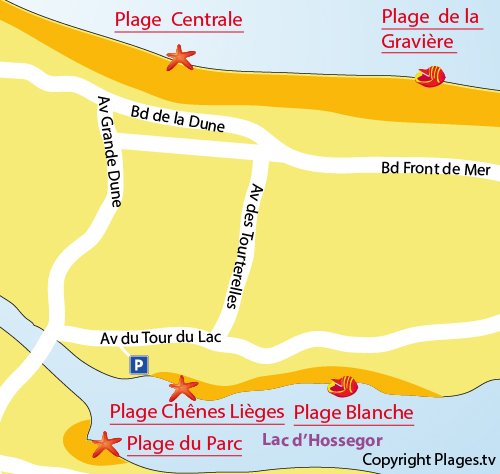 Carte de la plage des Chênes Lièges - Lac Hossegor