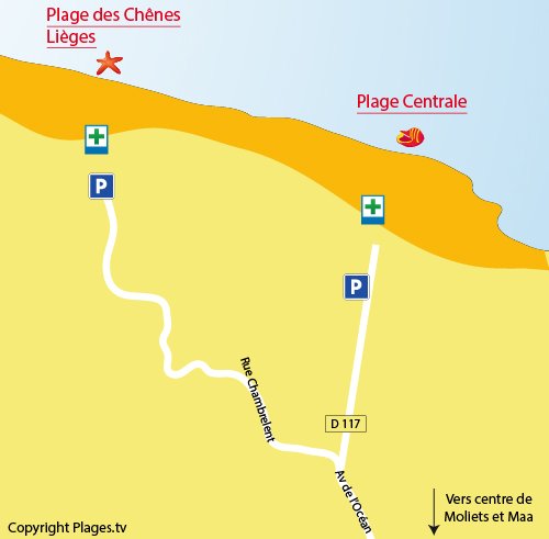 Map of Beach of Chênes Lieges in Moliets et Maa