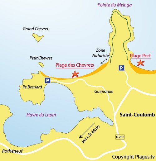 Map of the Chevrets Beach in Saint Coulomb