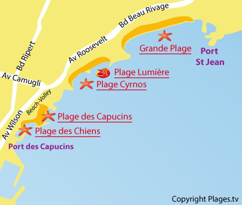 Localisation de la plage pour les chiens à La Ciotat