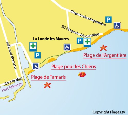 Map of Dogs Beach in La Londe les Maures