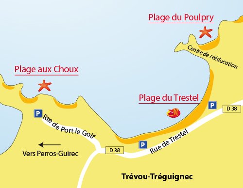 Carte de la plage aux choux de Trévou Tréguignec (22)