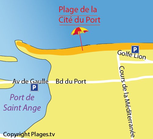 Carte de la plage de la Cité du Port à Barcarès