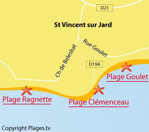 Carte de la plage de Clémenceau à Saint Vincent sur Jard