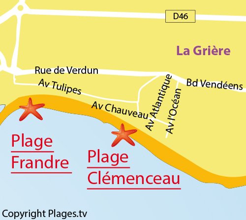 Map of Clémenceau Beach in La Tranche sur Mer