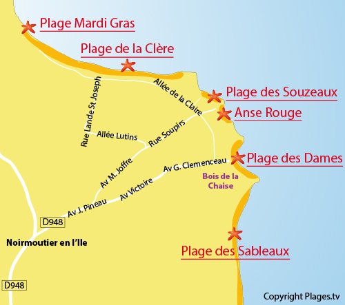 Carte de la plage de la Clère à Noirmoutier