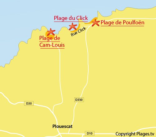 Carte de la plage du Click à Plouescat