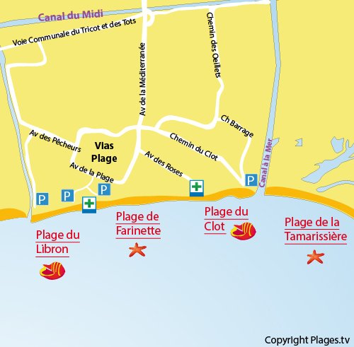 Plan de la plage du Clot à Vias-Plage