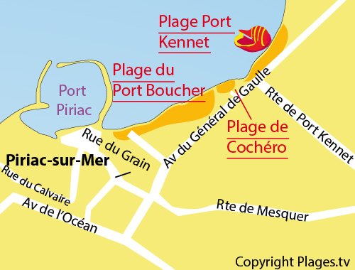 Map of Cochéro Beach in Piriac sur Mer