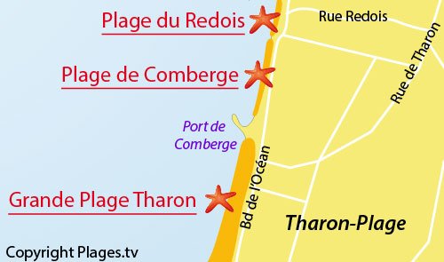 Carte de la plage de Comberge à Tharon-Plage