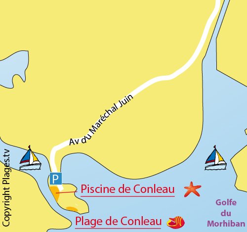 Carte de la plage de Conleau à Vannes