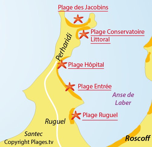 Carte de la plage sur la presqu'ile de Perharidi - Nord-Est