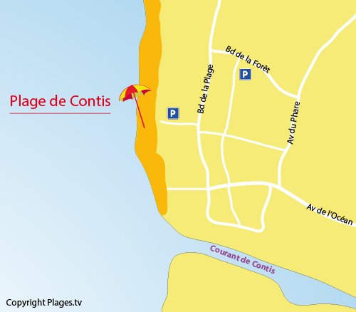 Map of Contis Beach in France