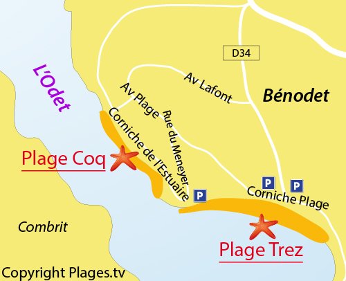 Map of Coq Beach in Bénodet