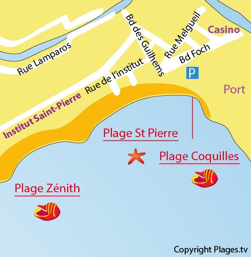 Carte de la plage des Coquilles à Palavas les Flots