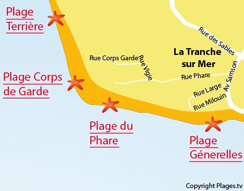 Map of Corps des Gardes beach in La Tranche sur Mer