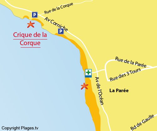 Map of Corque Cove in Brétignolles sur Mer