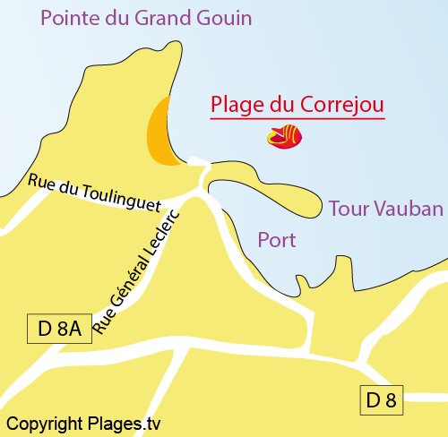 Map of Correjou Beach  in Camaret sur Mer