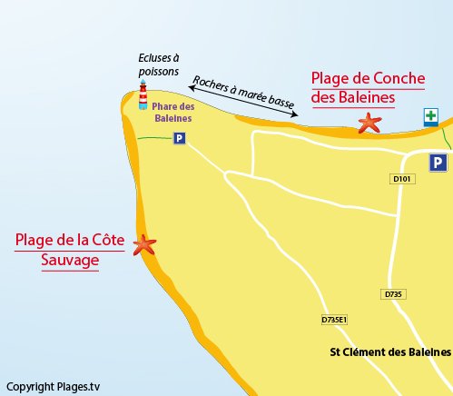 Map of Côte Sauvage Beach - St Clément des Baleines