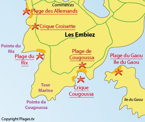 Map of Coucoussa Beach in ile des Embiez