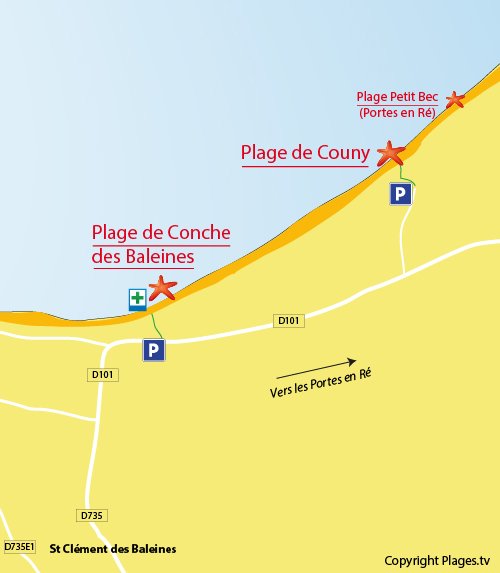 Carte de la plage de Couny à St Clément les Baleines