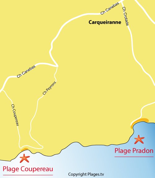 Map of Coupereau Beach in Carqueiranne