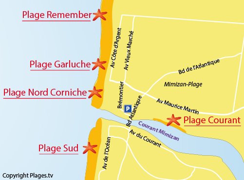 Map of Courant Beach in Mimizan