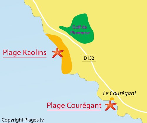 Carte de la plage du Courégant à Ploemeur