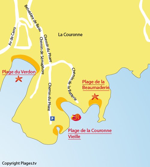 Mappa della Spiaggia della Couronne Vieille - La Couronne Martigues