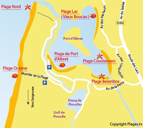 Carte de la plage de Cousteuvers à Soustons