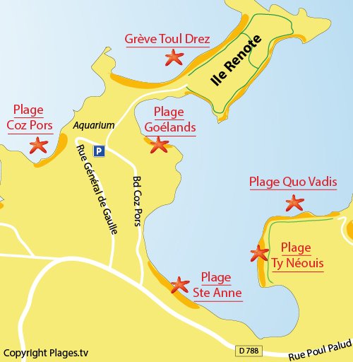 Map of Coz Pors Beach in Trégastel