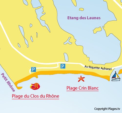 Carte de la plage du Crin Blanc Saintes Maries de la Mer