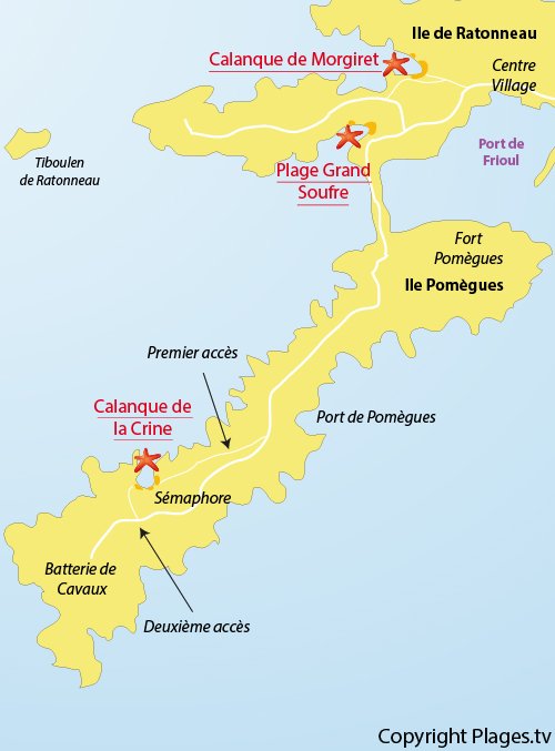 Plan de la calanque de la Crine sur les iles de Frioul