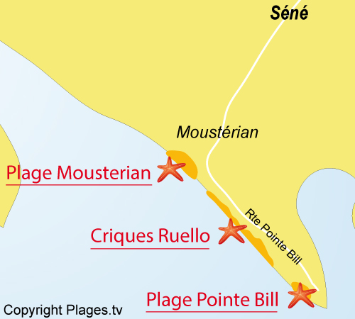 Carte de la plage du Ruello - Séné