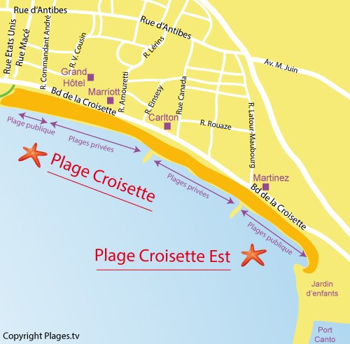 Plan de la plage de la Croisette Est à Cannes