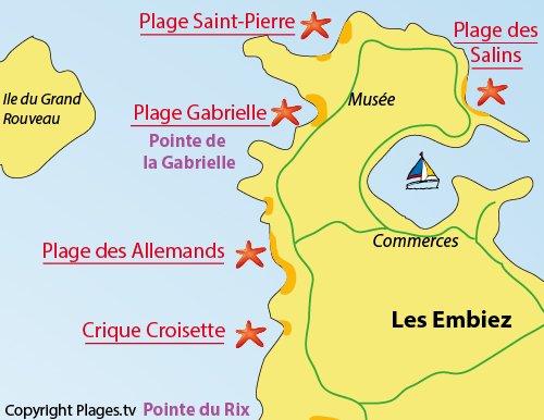 Plan de la plage de la Croisette sur l'ile des Embiez