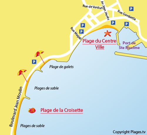 Carte de la plage de la Croisette à Sainte Maxime