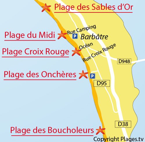 Map of Croix Rouge Beach in Noirmoutier