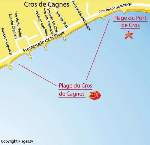 Map of Cros Beach in Cagnes sur Mer