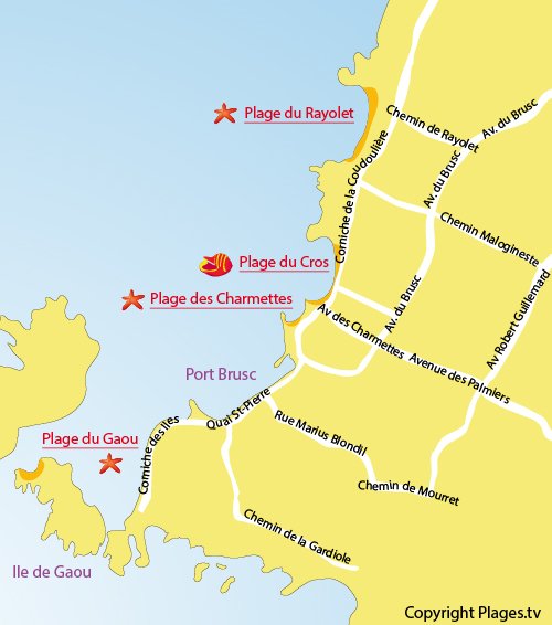 Carte de la plage du Cros à Six Fours les Plages dans le Var