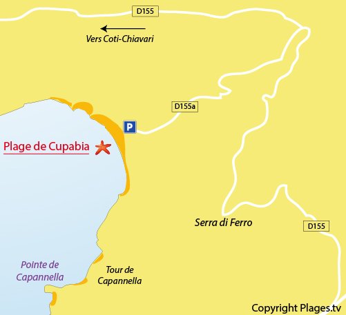 Carte de la plage de Cupabia en Corse